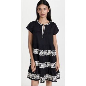 Roller Rabbit Pamela Dress Medium Black Lined Boho Cottagecore Embroidered Party